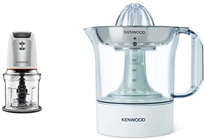 Kenwood Chopper CHP61.100WH, Potenza 500W, Ciotola da 0.5L, 2 velocità, Sistema a quattro lame & JE290A Spremiagrumi Elettrico, Rotazione a Destra e Sinistra, Avvio e Arresto Automatici