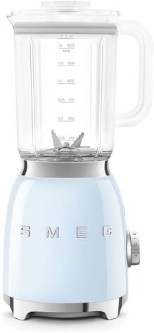 SMEG , Frullatore da Tavolo  1,5 L, 4 Livelli di Velocità, 4 Funzioni Smoothie, Pulse, Tritaghiaccio e Auto-Pulizia, Blocco Motore e Tappo Dosatore, Base Antiscivolo, 800W, Azzurro Pastello