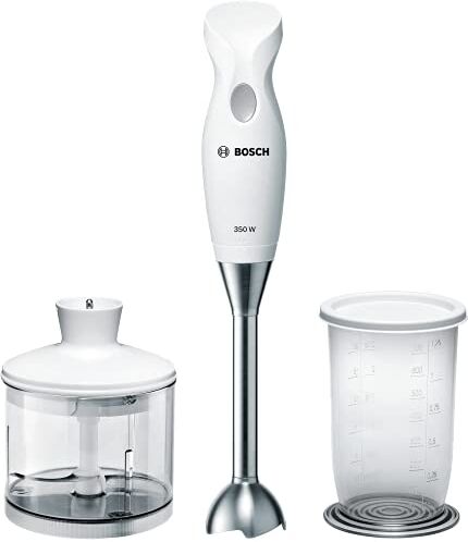 Bosch Frullatore a immersione, 350W, Lama in acciaio inox, Impugnatura ergonomica, Facile da usare e pulire, Tritatutto incluso, Bicchiere graduato incluso, Grigio