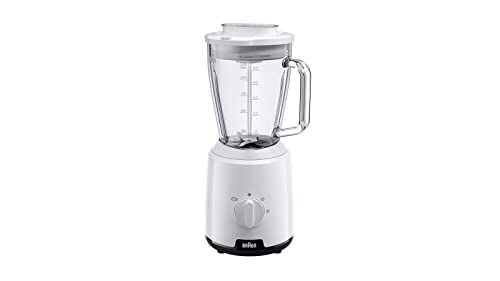 Braun PowerBlender 1, Frullatore con Brocca Triangolare in Vetro, 2 Velocità, Funzione di Frantumazione del Ghiaccio, , 600W, Bianco