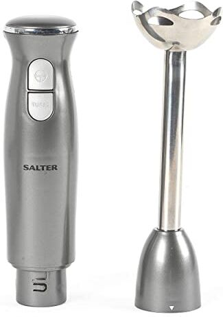 Salter Cosmos Frullatore a immersione, 2 velocità, 400 W, asta e lame in acciaio inox rimovibili, ideale per zuppe, frullati e salse, spina UE, canna di fucile/argento