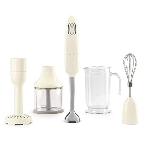 SMEG , Frullatore a Immersione , Funzione Turbo e Sistema di Taglio Flowblend, con Impugnatura Antiscivolo, Avvolgicavo Integrato, Accessori Inclusi, Potenza 700W, Crema