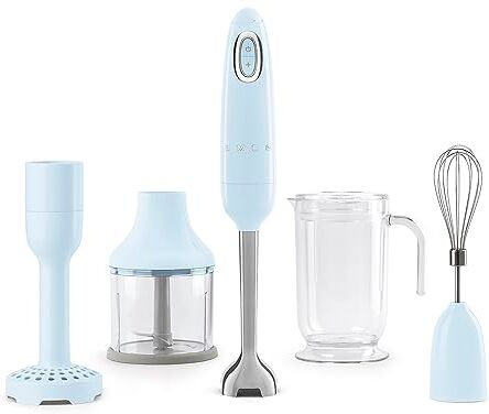 SMEG , Frullatore a Immersione , Funzione Turbo e Sistema di Taglio Flowblend, con Impugnatura Antiscivolo, Avvolgicavo Integrato, Accessori Inclusi, Potenza 700W, Azzurro