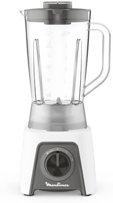 Moulinex Blendeo + Frullatore Elettrico, 450 W, 1.5 L, Tritatutto con 2 Velocità, Funzione Pulse e Tritaghiaccio, Blender Frullato, Etichetta Duraforce e Tappo Dosatore, Bianco,