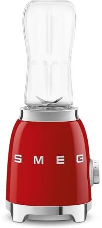 SMEG , Frullatore da Tavolo Compatto , 2 Livelli di Velocità, Sicurezza Blocco Motore, 2 Bottiglie da 600 ml in Dotazione, Base Antiscivolo, Avvolgicavo Integrato, 300W, Rosso