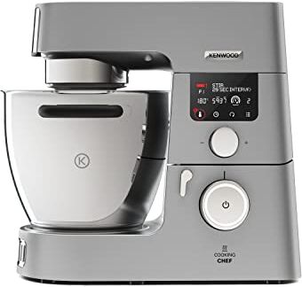 Kenwood Cooking Chef Gourmet, Impastatrice Planetaria, Robot da Cucina Mixer, con Frullatore in Vetro Thermoresist 1.6 L, potenza 1500W, 6.7 Litri, Acciaio, Argento