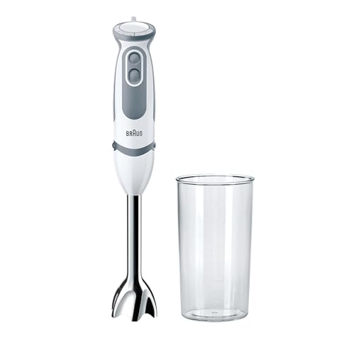 Braun Minipimer MultiQuick 5 Vario  Frullatore ad Immersione, impugnatura ergonomica, 600 ml, 1000W, bianco/grigio