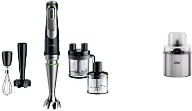 Braun MultiQuick 9 Frullatore ad Immersione, Miniprimer, Tecnologia Active PowerDrive, Nero & Accessorio Macina Caffè Macina Spezie per Minipimer MultiQuick MQ7X, MQ7WH, Argento