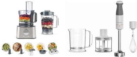 Kenwood Multipro FDM301SS Robot da cucina con 2 velocità di Lavorazione+Pulse, Ciotola da 1.2L & Frullatore ad Immersione HBM40.302WH, Sistema TriBlade con 3 Lame, 1 Velocità+Turbo