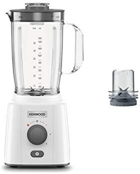 Kenwood Frullatore, Caraffa da 2L dotata di pratica maniglia, lame in Acciaio, 3 velocità+Pulse, Incluso Accessorio TRITATUTTO, Piedini antiscivolo, Plastica, Bianco e Grigio