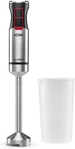 Solac Frullatore manuale W, Tritatutto elettrico in acciaio inox, 4 velocità con Turbo, Incluso misurino da 700mL, Trita ghiaccio, cibi congelati, noci e frutta secca, Minipimer 3in1