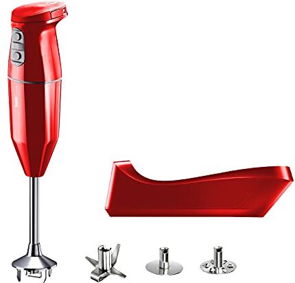 bamix Frullatore a immersione cordless PLUS, Base di ricarica, Lama, Frusta, Frullino in acciaio, 250 watt, 3 velocità, Made in Switzerland, Rosso