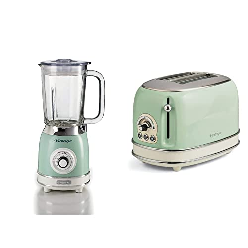 Ariete 583 Frullatore Vntage, Stile Retrò, 1000 W, Capacità 1,5 L, 4 lame in acciaio inox, 4 velocità, Funzone tritaghiaccio, Verde & 155 Forno Vintage, Stile retrò, 810 W