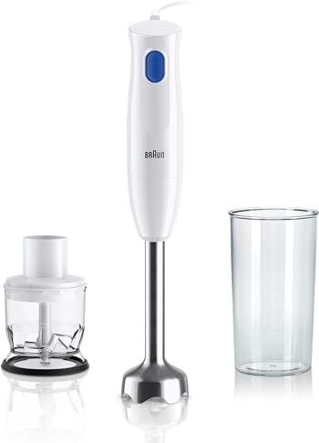 Braun MultiQuick 1 MQ10.201MWH, Frullatore ad Immersione Leggero, Tecnologia EasyTwist, Frullatore ad 1 Velocità, Tritatutto da 350ml e Bicchiere da 600ml Inclusi, 450W, Bianco