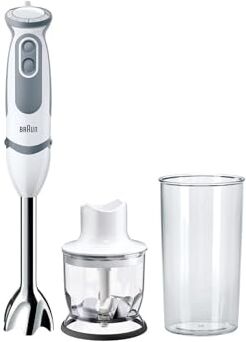 Braun Minipimer MultiQuick 5 Vario MQ5220WH Frullatore ad Immersione, 21 velocità, Impugnatura ergonomica, Dotato di tritatutto da 350ml e Bicchiere da 600ml, Potenza 1000W, bianco