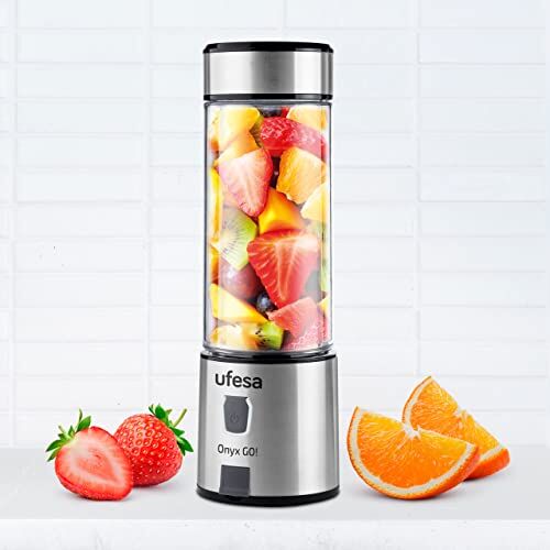 Ufesa Onyx Go!, Bottiglia Frullatore Portatile, Tritatutto Multifunzione, Blender Smoothie, 400 ml, Ricarica USB, Tappo Sport, 24x7,5x7,5 cm