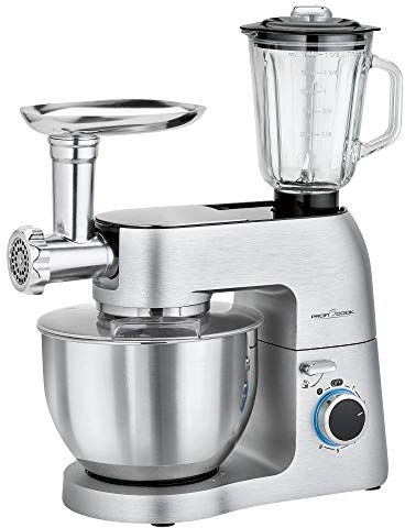 Profi Cook ProfiCook  Impastatrice, mixer e tritacarne 3 in 1, corpo in alluminio pressofuso massiccio, potenza 1500 Watt, 8 velocità, ingranaggi professionali in metallo, colore: Argento