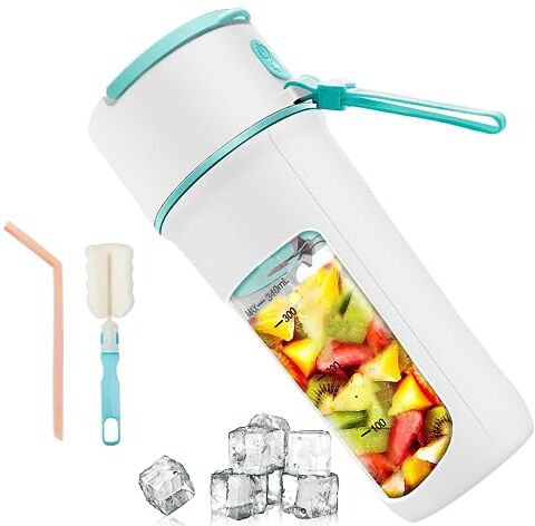 KMVIZI Frullatore Portatile, Mini Frullatore da 340ml per Smoothies e Frullati, Frullatore Smoothie con 12 lame e Tipo-C Ricaricabile, per Fresh Juice, Ideale per Viaggi, Campeggio e Ufficio (Bianco)