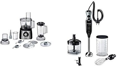 Bosch MCM3501M MultiTalent 3-Robot da Cucina Compatto, 800 W, Plastica & MSM67170 ErgoMixx Frullatore a Immersione, 750 W, 1 litro, 50 Decibel, Cavo a spirale estendibile, Plastica, Nero/Grigio