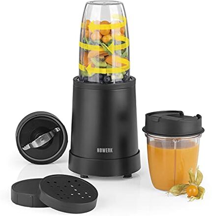 N8WERK Nutrizione Miscelatore a colonna Midnight Edition   Smoothies e Cocktails   Ice Crush   Lama in acciaio inossidabile   700, 350ml Barattolo del frullatore con To-Go coperchio [22,000rpm]