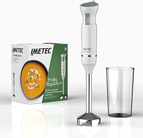 Imetec FrullaRapido+, Frullatore a Immersione, Gambo XL in Acciaio, Lame in Acciaio Inox, Funzionamento a Impulsi, Bicchiere graduato da 700 ml BPA Free, 800 W