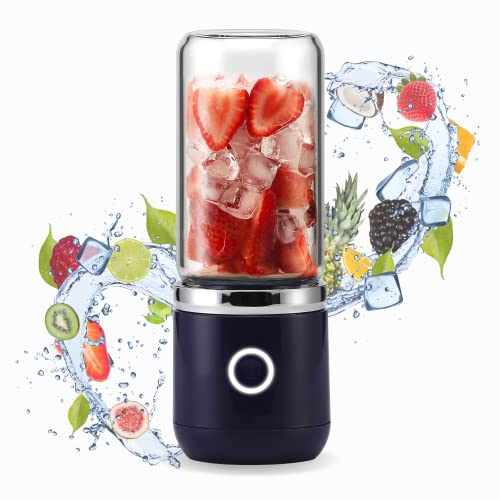 Blend In ® Bottiglia Frullatore Portatile USB Ricaricabile Mini Blender Frullatore Elettrico Portatile per Frutta e Smoothies Fruit Mixer Portatile con 2 Bottiglie in Vetro 400ml e 200ml Navy