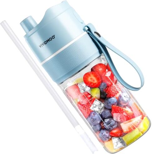 Vividmoo Mini Mixer Portatile, 475ML Frullatore di Dimensioni Personali per Smoothies, 10 Lame, Senza BPA, Bicchiere di Miscelazione USB per Adatto per Viaggi, per l’ufficio e la Palestra (Viola)