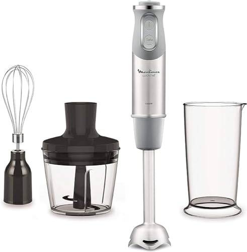 Moulinex – Frullatore a immersione con 3 accessori, Acciaio Inox, 10 velocità, 1000 W