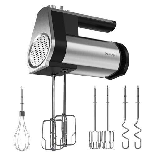 Cecotec Frullatore ad Immersione PowerTwist 500 Full Steel. 500 W, 5 Velocità più Funzione Turbo, 3 Accessori: Frusta a Globo, Fruste per Impasti e Ganci Impastatori, Design Ergonomico