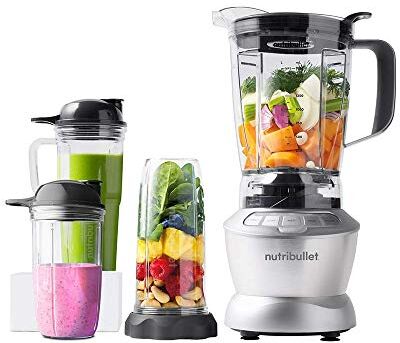 Nutribullet NBF-28500-1209SL Frullatore combinato 1.200 W, 1.8 litri e estrattore di nutrienti in uno, ricettario spagnolo, 3 velocità, funzione pulse, funzione estrazione, metallo, grigio