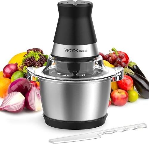 Vpcok Direct Tritatutto da Cucina Elettrico 1,2 L Elettrico Mixer Cucina 400w Frullatore Tritatutto Multifunzione con 4 Lame Robot da Cucina Frullatore Elettrico Frullatori e Impastatrici in Acciaio Inossidabile