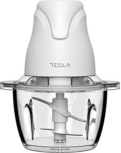 TESLA Tritatutto (400W, vetro, contenitore capacità 1l, 4 lame inox, trita verdure, carne, noci e pepe) Bianco