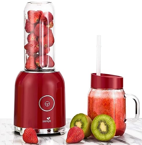 Senya Frullatore Smoothie con 2 Bottiglie Portatile Rosso Juicy Delight 250W 6 Lame in Acciaio Inox  Senza BPA