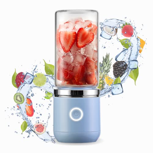 Blend In ® Bottiglia Frullatore Portatile USB Ricaricabile Mini Blender Frullatore Elettrico Portatile per Frutta e Smoothies Fruit Mixer Portatile con 2 Bottiglie in Vetro 400ml e 200ml Blu