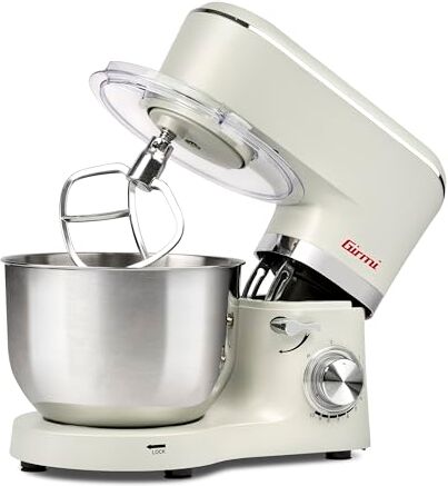 Girmi IM47 Impastatrice Planetaria, Capacità 6 Litri, Impasti fino a 2,4 kg, 1500 W Max, Pulse, 10 Velocità, Contenitore Inox, Accessori inclusi, Panna