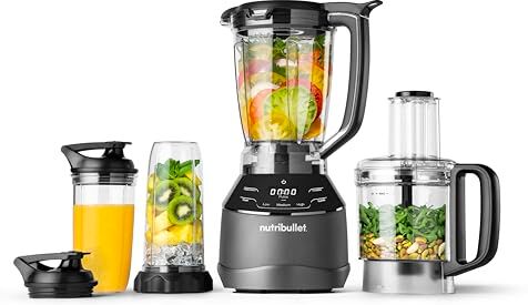 Nutribullet triple Prep System, Frullatore Elettrico, Tritatutto Multifunzione Professionale, Potenza 1500 Watt, 3 elettrodomestici, 1 base intelligente,nero,