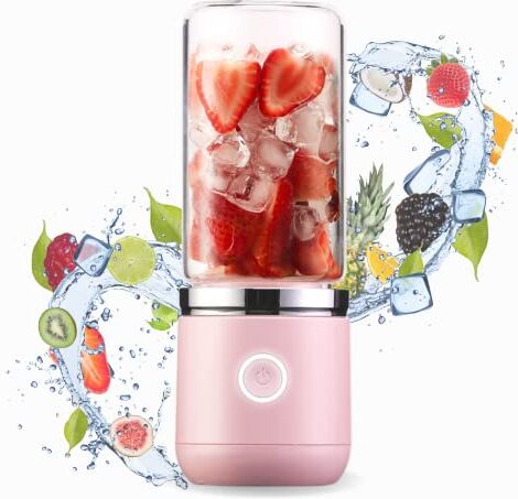 Blend In ® Bottiglia Frullatore Portatile USB Ricaricabile Mini Blender Frullatore Elettrico Portatile per Frutta e Smoothies Fruit Mixer Portatile con 2 Bottiglie in Vetro 400ml e 200ml Rosa