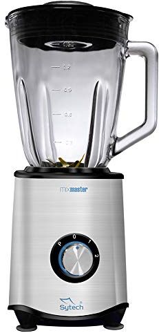 Sytech Frullatore a bicchiere elettrico in vetro "Mix Master", 1300 W   1,5 l, colore argento (INOX)