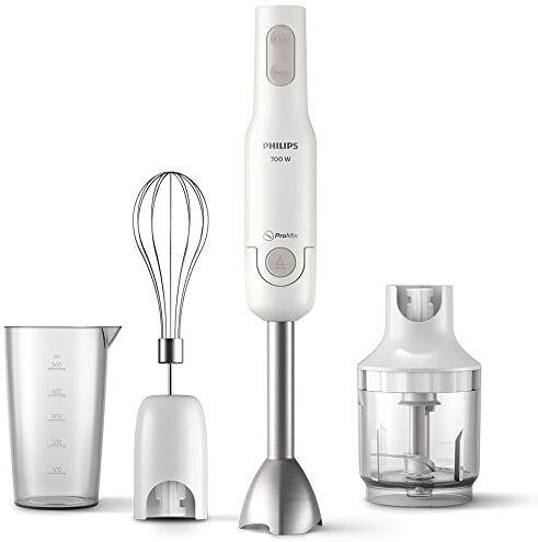 Philips Frullatore a Immersione , nuova Daily+ collection, 700W, Bianco, Tecnologia ProMix, 2 impostazioni di velocità + Turbo, barra in metallo, frusta, tritatutto compatto, bicchiere