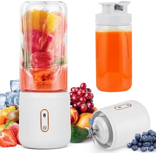 Euakee Frullatore Portatile per Frullati e Frappè, 500mL Mini Mixer con 6 Lame Inox Frullatore Smoothie USB Spremiagrumi di Frutta Bottiglia Frullatore Portatile per Casa, Ufficio, Campeggio e Viaggi