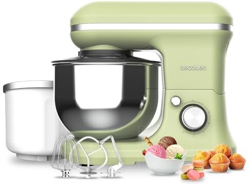 Cecotec Frullatore Impastatore Cecomixer Merengue 5L 1200 Ice-Cream Verde. 1200 W, 5 Funzioni, Ciotola in Acciaio da 5 L e Accessori per Sbattere e Impastare, Include Funzione per Fare il Gelato