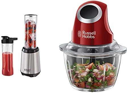 Russell Hobbs Mix&Go frullatore, 300 W, 1 Liter, 0 Decibel, Plastica, Nero & Desire Tritatutto, 200 W, 1 L, Rosso