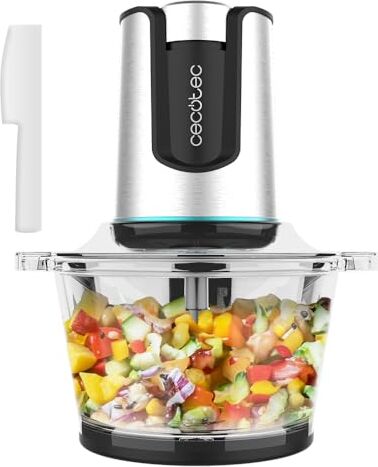 Cecotec Tritatutto elettrico ChopBeat 2000 Delhi Glass. 500 W, Trita, Taglia e Taglia Carne, Verdure e Ghiaccio, Lama a 4 Foglie in Acciaio Inox, 2 Velocità, Ciotola da 500 g