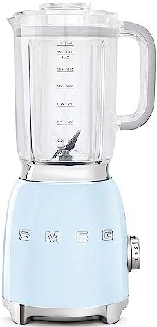 SMEG , Frullatore da Tavolo  1,5 L, 4 Livelli di Velocità, 3 Funzioni Smoothie, Pulse e Tritaghiaccio, Blocco Motore e Tappo Dosatore, Base Antiscivolo, Avvolgicavo Integrato, 800W, Azzurro