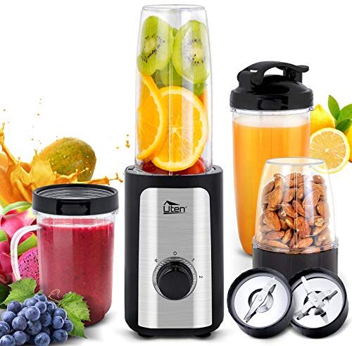 Uten Frullatore Smoothie, 4 in 1 Mini Blender Juicer, Frullatori da Cucina, 380W, 2 Velocità, Frullatore per Frutta e Verdura, Frullatore Portatile con 2 Lame, per Frullati Frutta Spezie, Senza BPA