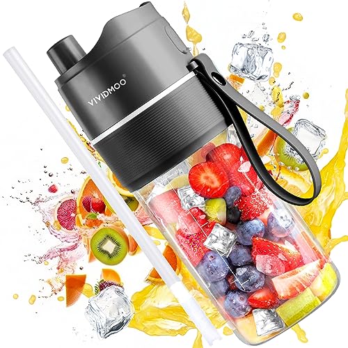 Vividmoo Mini Mixer Portatile, 475ML Frullatore di Dimensioni Personali per Smoothies, 10 Lame, Senza BPA, Bicchiere di Miscelazione USB per Adatto per Viaggi, per l’ufficio e la Palestra (nero)