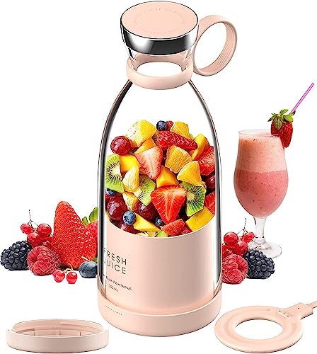 SOUTH AREA Frullatore Portatile Frullatore Frullatore Shake Mixer Frullatore Portatile USB Ricaricabile Personale, Frullatore Frutta Wireless Sport Campeggio Fitness… (ROSA+COPERCHIO)