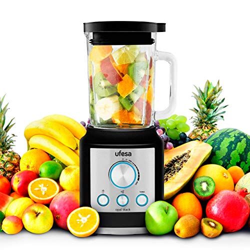 Ufesa BS4950B Opal Black Frullatore da tavolo, Potenza1800 W (Potenza Max fino a 2100 W) , Controllo elettronico, Smoothie, Trita ghiaccio e Turbo, 6 lame in titanio. BPA Free