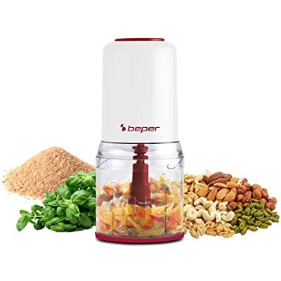 BEPER Tritatutto Elettrico Doppia Lama per Macinatura e Tritatura Uniforme, Lama in Acciaio, 400 W, Contenitore 0.5 L Bianco/Tortora BEPER Tritatutto Elettrico Doppia Lama per Macinatura e Tritatura Uniforme, Lama in Acciaio, 400 W, Contenitore 0.5 L Bianco/Tortora