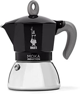 Bialetti Moka a induzione, caffettiera moka, adatta a tutti i tipi di piani cottura, 4 tazze di caffè espresso (150 ml), nero